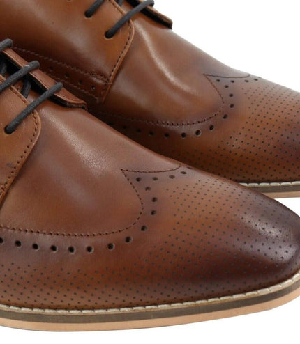 Mens Classic Oxford Brogue Shoes In Perforated Tan Leather