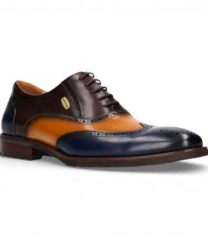 Lorenzo Conti Men's Blue Brown Leather Brogue Oxford DressShoes - Antonin 01