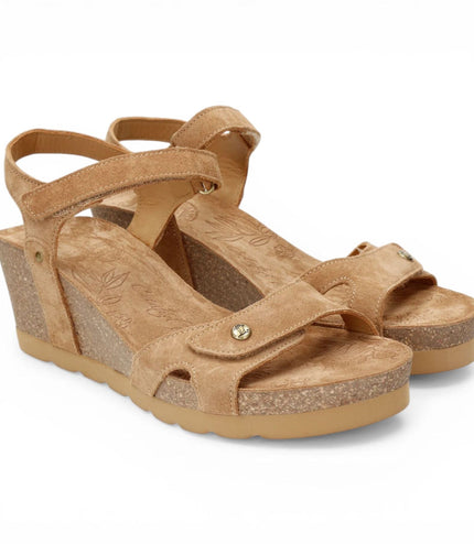 Panama Jack Women's Wedge Bark Brown Suede Leather Sandals - Julia B74