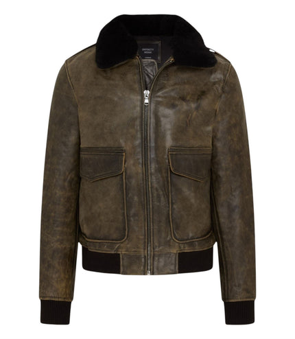 Mens Brown Leather Aviator Bomber Jacket - Lunar