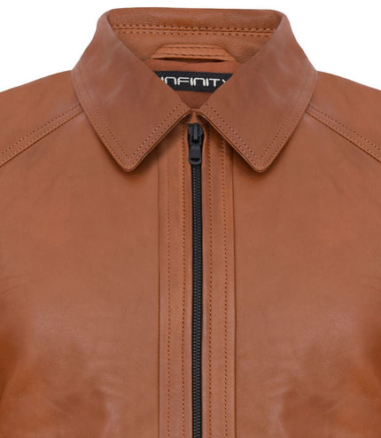Mens Smart Classic Harrington Leather Jacket-New York - Tan