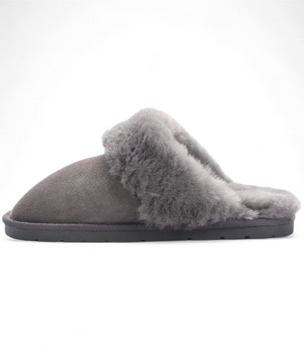 Women's Genuine Sheepskin Grey Suede Mule Winter Slippers - Luna