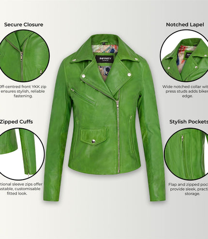 Women's Classic Brando Biker Leather Jacket - Broome - Apple