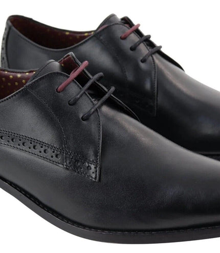 Mens Classic Oxford Brogue Derby Shoes In Black Leather
