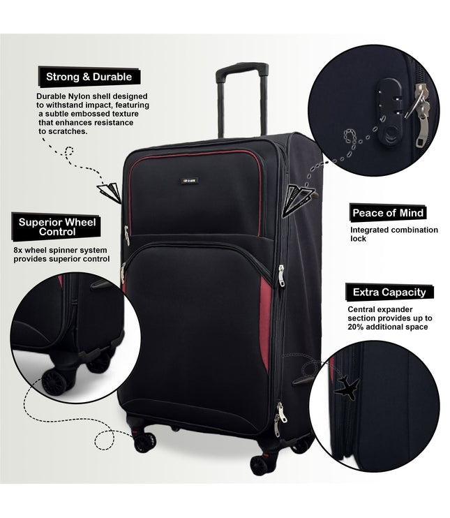 Gosford Set of 3 Soft Shell Suitcase in Black