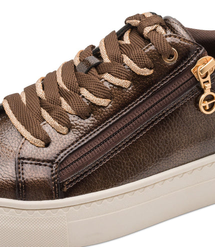 Tamaris Womens Brown Faux Leather Fashion Lace Up Sneakers