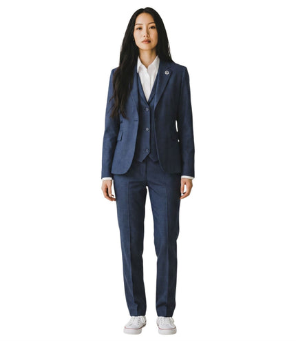 Women's Navy Three Piece Check Tailored Suit - TPW-52
