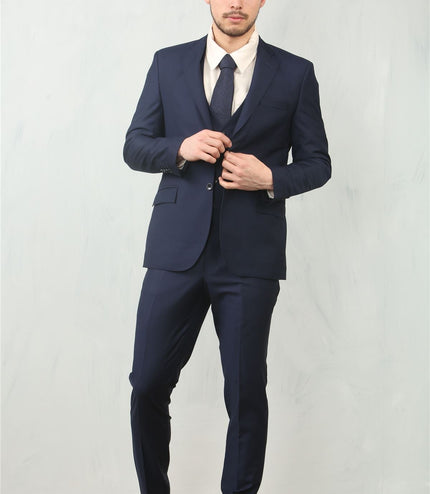 Men's Navy 3 Piece Formal Classic Prom Suit Workwear