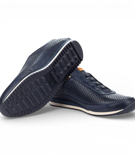 Pikolinos Men's Blue Leather Elastic Slip-on Sneaker Trainers Shoes - Liverpool