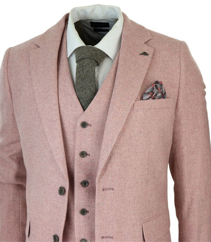 Men's Pink Tweed 3 Piece Wool Suit