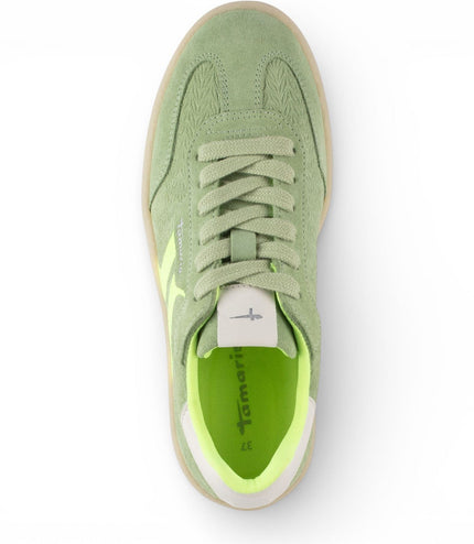 Tamaris Women's Green Leather Neon Stripes Trainers Sneaker Shoes