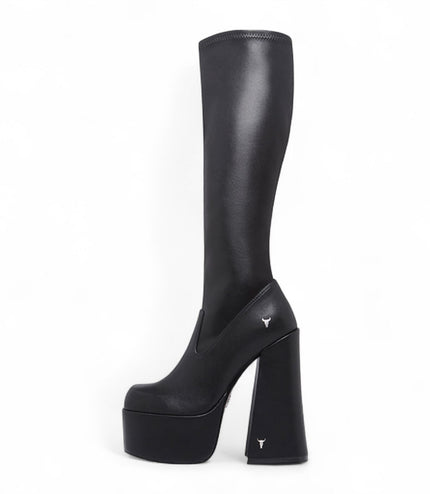 Windsorsmith Womens Black Knee-High Sock Platform Goth Heel Boots - Survival