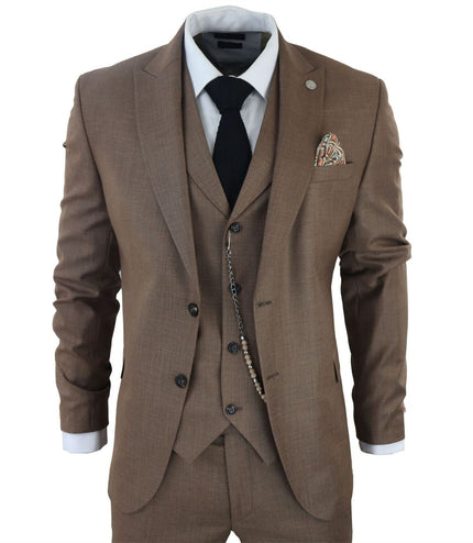 Men's Classic 3-Piece Plain Brown Suit