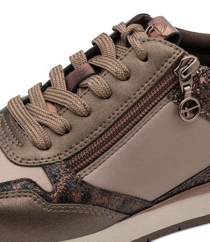 Tamaris Womens Taupe Faux Leather Fashion Lace Up Sneakers - 23613-46