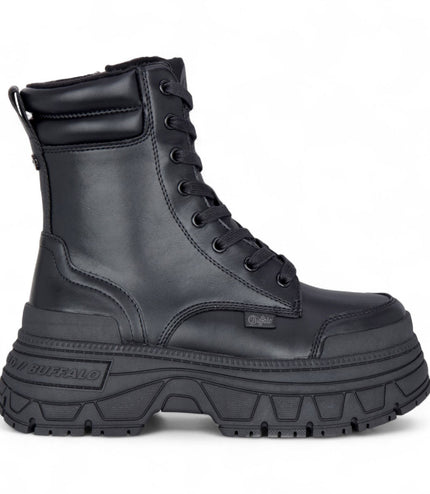 Buffalo Womens Black Chunky Platform Lace Up Mid High Combat Boots - Fusion