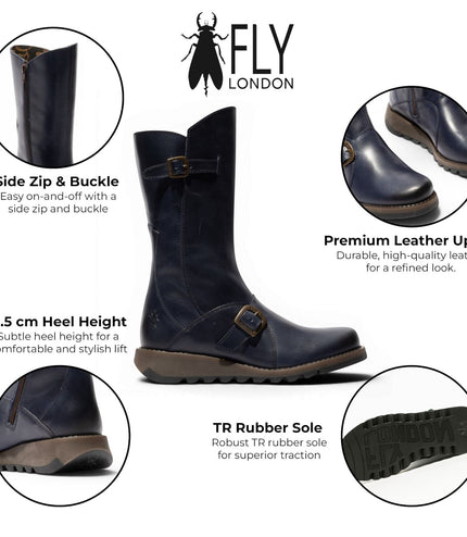 Fly London Womens Blue Leather Mid-Calf Long Boots - MES2913