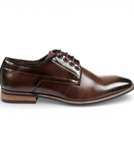 Men's Brown Classic Plain Toe Lace-Up Derby Oxford Formal Lace-Up Brogue Shoes