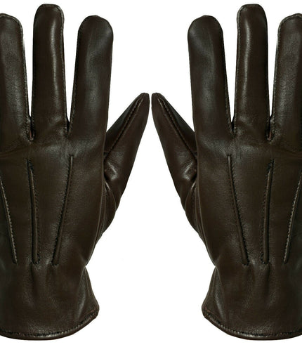 MENS BROWN CLASSIC REAL 100% LEATHER GLOVES THERMAL LINED DRIVING WINTER GIFT