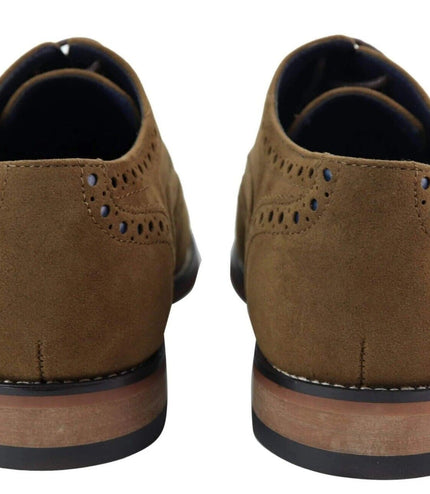 Mens Classic Oxford Brogue Shoes In Tan/Navy Suede