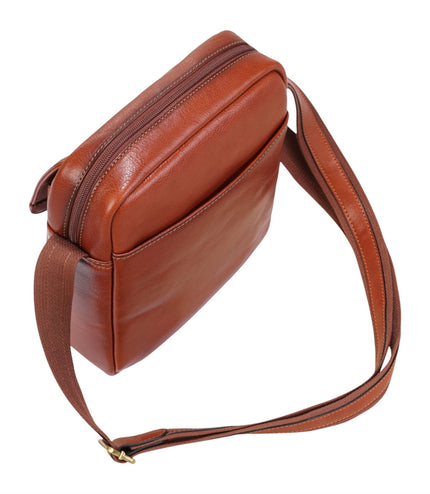 Genuine Leather Tan Vintage Crossbody Messenger Travel Bag - Ashby