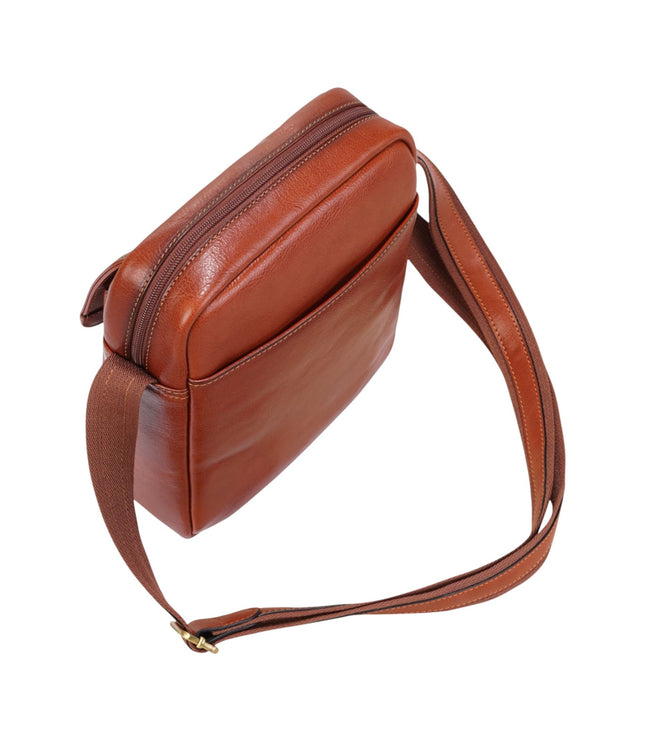 Genuine Leather Tan Vintage Crossbody Messenger Travel Bag - Ashby