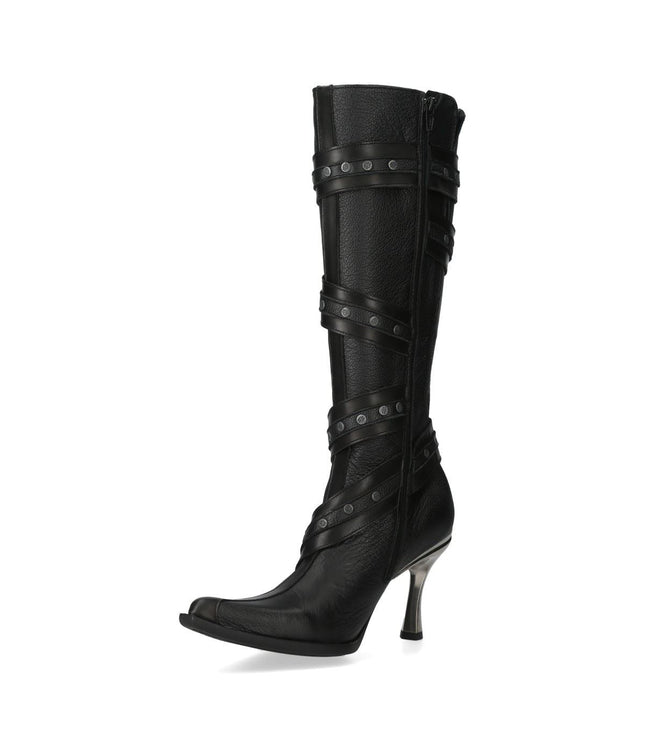 New Rock Womens Black Leather Gothic Knee-High Heeled Boots - M-9029-C10