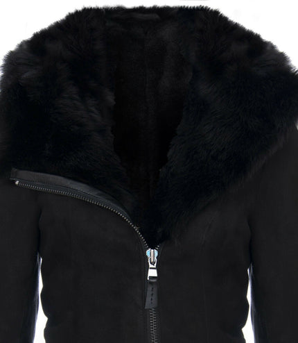 Ladies Suede Merino Sheepskin Coat-Samara - Black