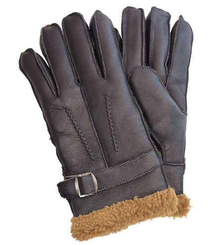 Infinity Leather Mens Brown Luxury Sheepskin Leather Gloves With Buckle