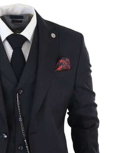 Men's Classic 3-Piece Plain Black Suit