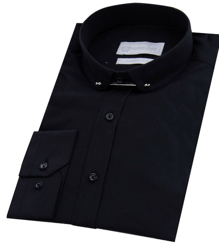 Mens Club Collar Black Shirt 1920s Peaky Blinders With Bar Poplin Pin Smart