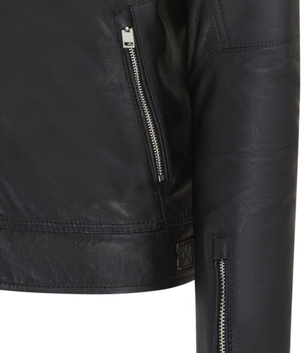 Men's Black Striped CafÃ© Racer Biker Leather Motorcycle Jacket - Black/Blue