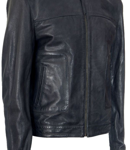 Men's Classic Fitted Leather Biker Jacket-Austin - Grey
