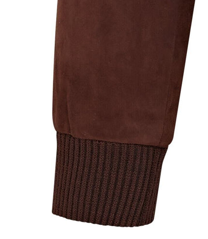 Mens Soft Goat Suede MA-1 Varsity Bomber Jacket  - Dalian - Brown