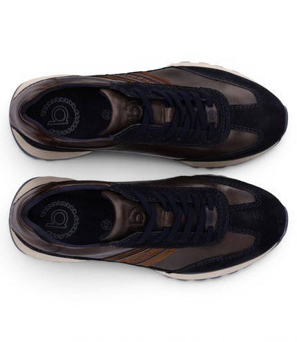 Bugatti Men's Navy Blue Leather Lace-Up Trainer Sneaker Shoes - Timon