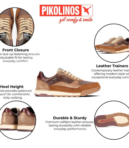 Pikolinos Men's Brown Leather Trainers Sneaker Lace-Up Shoes - Teide