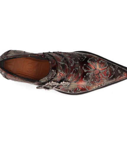New Rock Embossed Black/Red Leather Buckled Shoes -7960-S5