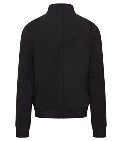 Mens Soft Goat Suede MA-1 Varsity Bomber Jacket  - Dalian - Black