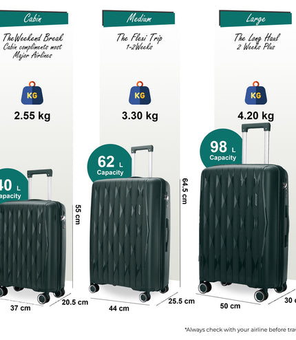 Burnaby Set of 3 Hard Shell Suitcase in Green