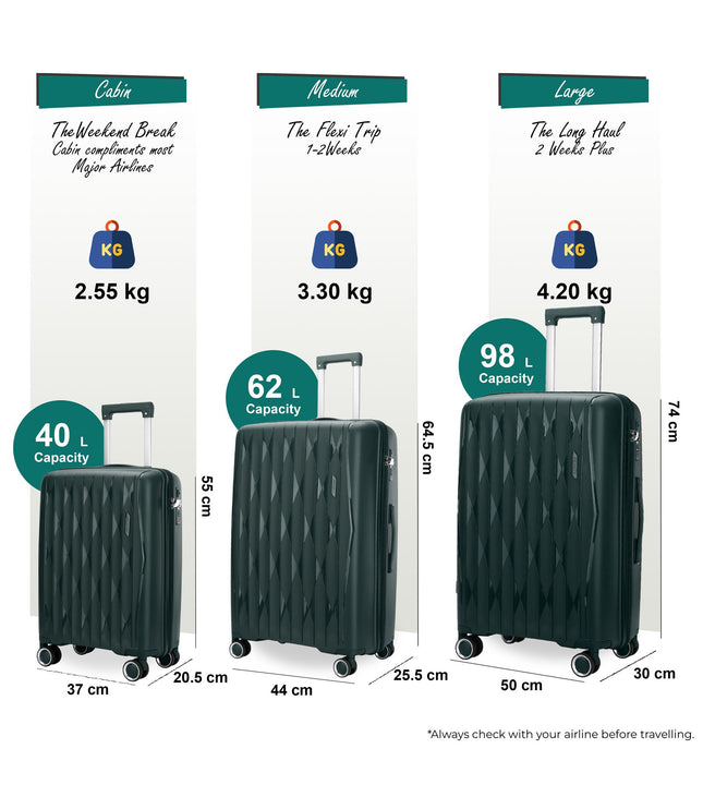 Burnaby Set of 3 Hard Shell Suitcase in Green