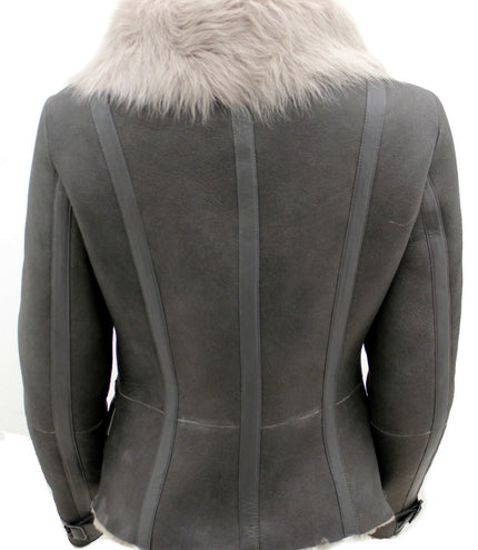 Womens Grey Toscana Shearling Flying Jacket-Teresina
