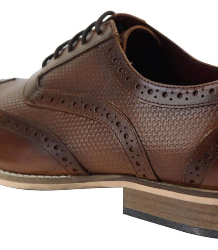 Mens Classic Oxford Brogue Shoes In Patterned Tan Leather