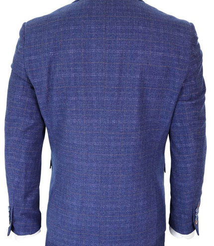Mens 3 Piece Blue Tweed Check Vintage Classic Suit