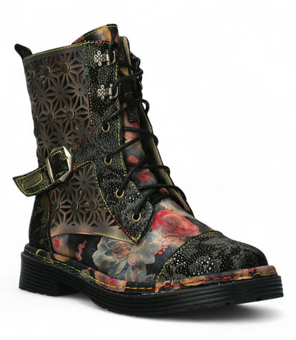 Laura Vita Incaso 36 Black Floral Womens Gothic Victorian Leather Ankle High Boots
