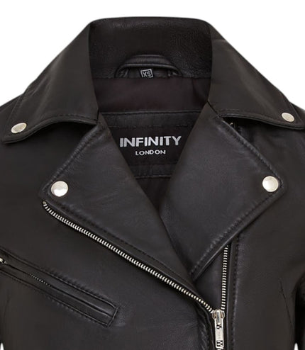 Women's Classic Brando Biker Leather Jacket - Broome - Black