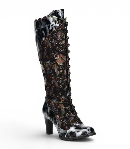 Laura Vita Womens Victorian Black Leather Lace-Up Long Heel High Boots - Alcbaneo-158