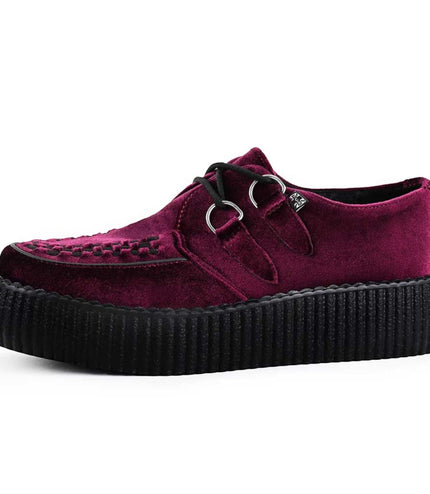 TUK Viva High Creeper Burgundy Velvet Platform Lace-Up Goth Shoes - AV6802