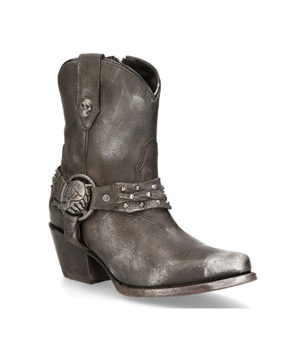 New Rock Black Leather Pointed Cowboy Boots - WSTM005-S1