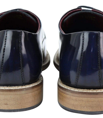 Mens Retro Oxford Brogue Derby Shoes In Navy Patent Leather