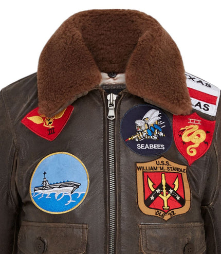 Women's A2 Top Gun Leather Bomber Jacket-Sunbury - Brown
