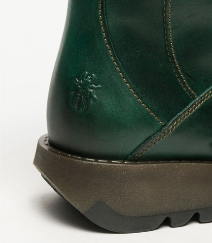 Fly London Womens Green Mes 2 Wedge Heel Buckle Mid-Calf Leather Zip Platform Boots